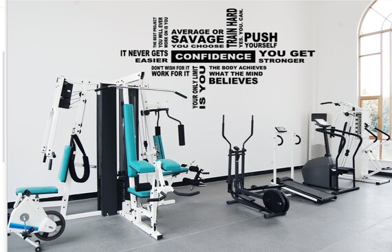 Workout Collage. Inspirational Quotes. Vinyl Wall Decal. Gym Decal. Fitness Collage.