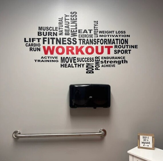 Fitness Word Cloud Wall Decal: Workout, Strength, Transformation (Matte Vinyl)