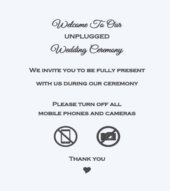 Welcome To Our Unplugged Wedding Ceremony. Vinyl Decals For Mirrors, Walls, Chalkboards. Wedding Decals. Wedding Decorations. Custom Decals.