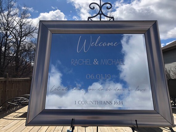 Welcome. Let all that you do be done in love. Wedding date. Wedding Decal. Mirror Decal. Custom Decal. Mirror is not included.