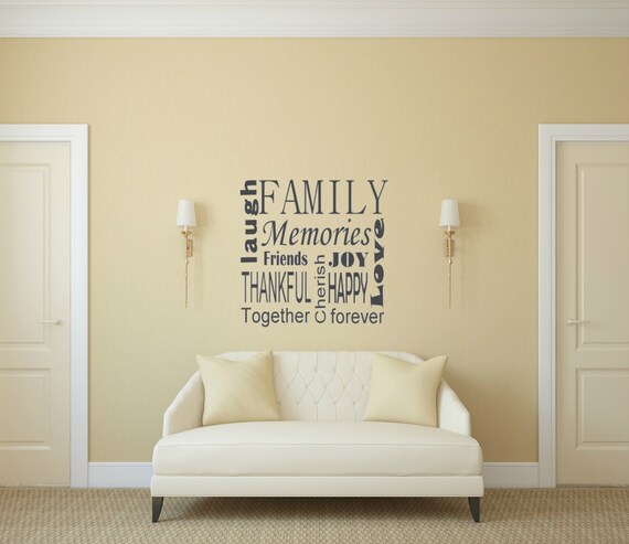 Family Word Collage Wall Decal – Matte Vinyl, Custom Sizing Available