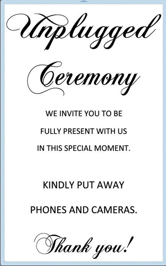 Welcome To Our Unplugged Wedding Ceremony. Vinyl Decals For Mirrors, Walls, Chalkboards. Wedding Decals. Wedding Decorations. Custom Decals.