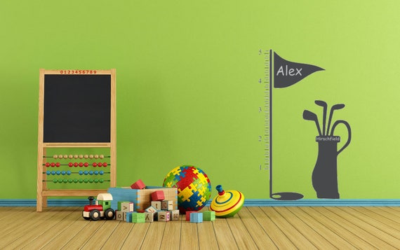Custom Golf Decals Children's Room- Flag pole with Growth Chart and Golf Bag with custom name- Decals only.
