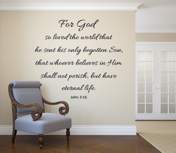 John 3:16 Scripture Vinyl Decal, Matte Finish Wall Art (Custom Sizing)