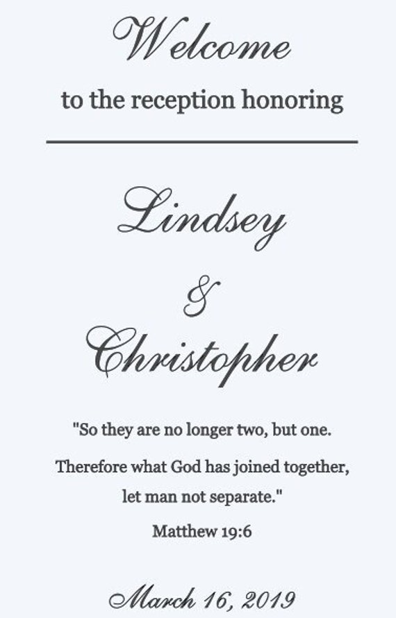 Welcome to the reception honoring. Wedding Decal for Mirrors, Chalkboards, Walls, or any flat smooth surface. Wedding Decals
