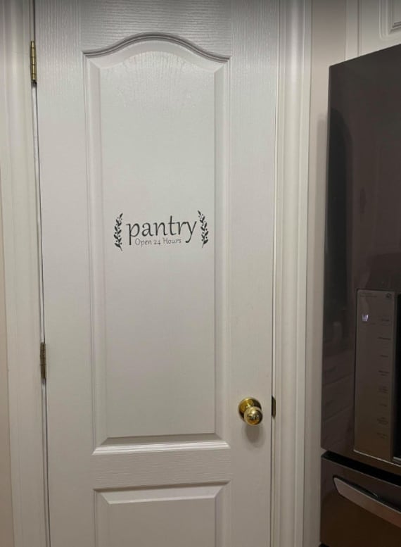 Pantry open 24 hours. Vinyl wall decal. Kitchen decal. Pantry Decal.