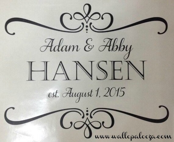 Custom Wedding Vinyl Decal, Ornate Frame, Matte Finish Wall Art