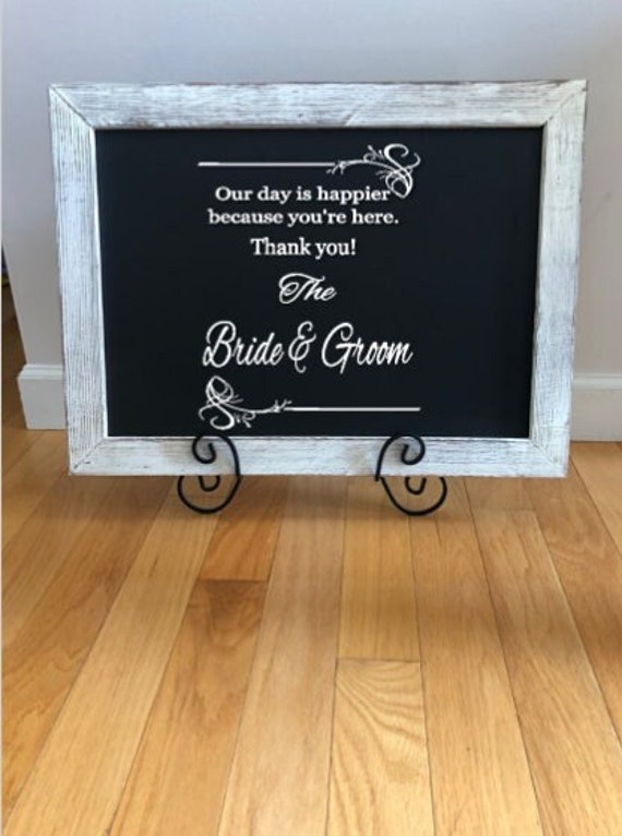 Our day is happier because you're here. Thank you! The Bride & Groom. Vinyl Decal. Mirror Decal. Wedding Decal. Wedding planning