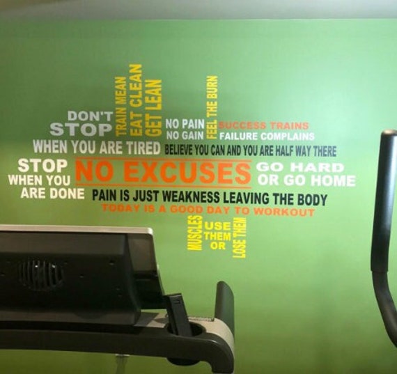 Workout Collage Home Gym Fitness Center Exercise Room Inspirational Quotes Vinyl Wall Decal Gym Decal Fitness Collage Fitness Word Cloud