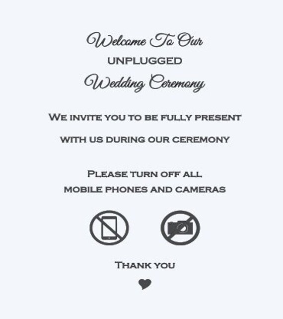 Welcome To Our Unplugged Wedding Ceremony. Vinyl Decals For Mirrors, Walls, Chalkboards. Wedding Decals. Wedding Decorations. Custom Decals.
