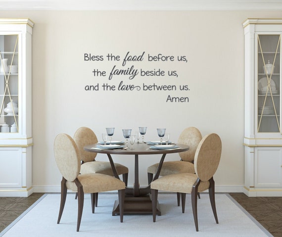 Bless the Food, Family, Love Wall Decal, Matte Vinyl Kitchen Quote (Custom Size)