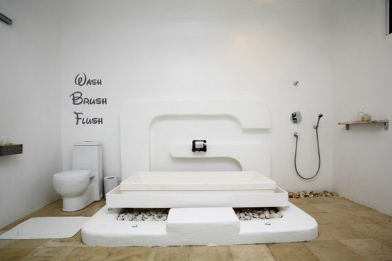 Wash Brush Flush vinyl wall decal- Bathroom Decal- Bathroom Rules
