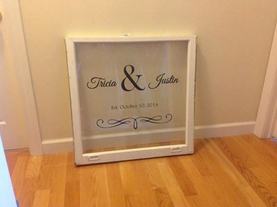 Custom names and wedding date for windows, mirrors or walls. Decal only window not included.