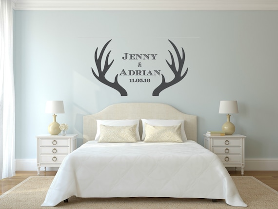Deer Antlers with Names and Wedding Date. Hunting Decal.