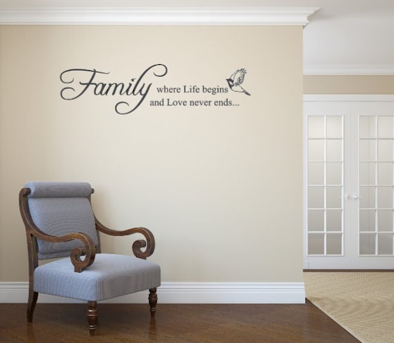 Family Vinyl Wall Decal – 'Where Life Begins, Love Never Ends' (Custom Sizing)