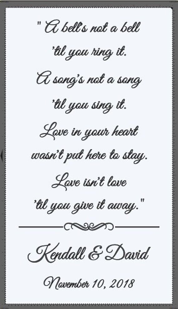 Custom Wedding Vinyl Decal: Bell Song Quote, Matte Finish