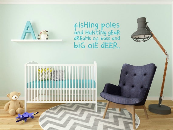 Fishing poles and hunting gear deams of bass and big ole deer. Vinyl Wall Decal