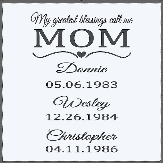 My greatest blessings call me MOM. Add to walls, windows, chalkboards or any flat surface. Add this to a 24x24 window. Vinyl decal only.