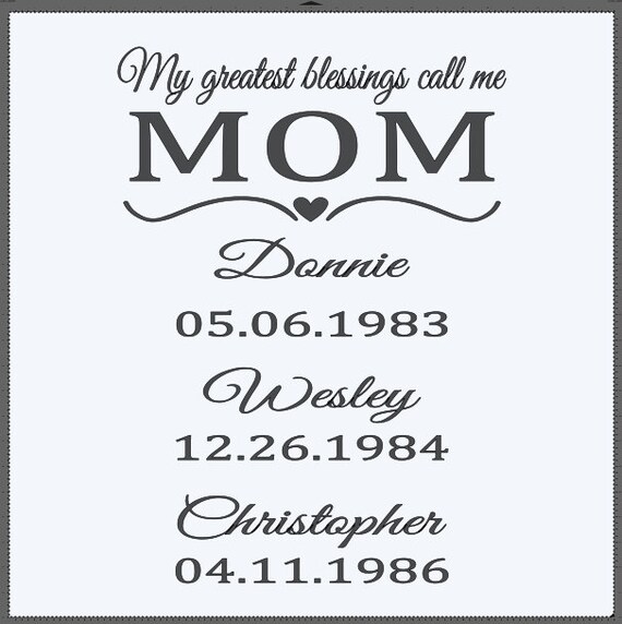 Window decals Wall Decals My greatest blessings call me MOM. Add to any flat surface. Add this to a 24x24 window. Vinyl decal only. Names