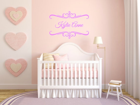 Nursery Decal. Custom name with decorative frame. Vinyl Wall Decal.