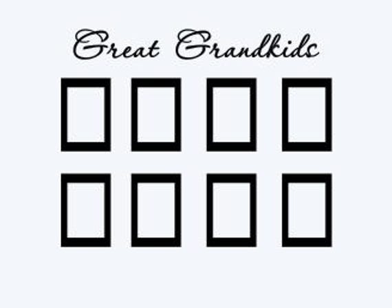 Great Grandkids with 8 3x5 frames vinyl decal for windows and picture frames. Custom names included with request. Decal Only