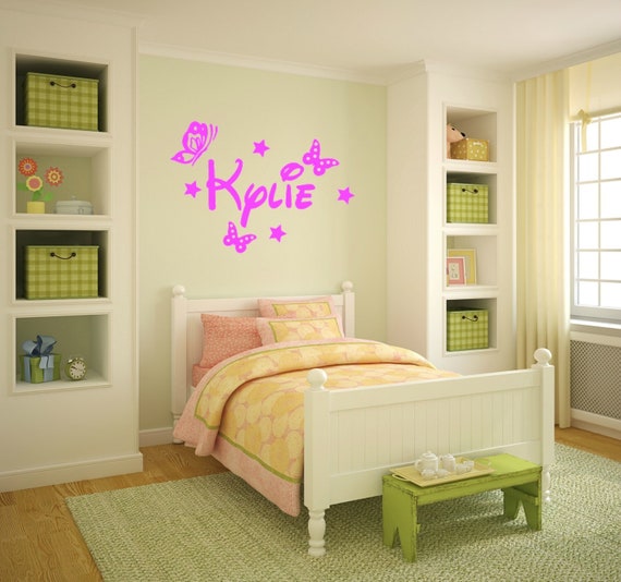 Custom Name Wall Decal: Stars, Butterflies, Matte Finish Vinyl