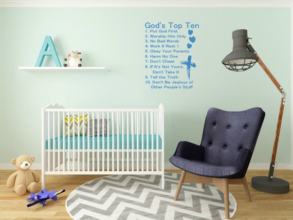 God's Top Ten Vinyl Wall Decal – Nursery, Church, Religious Scripture Art
