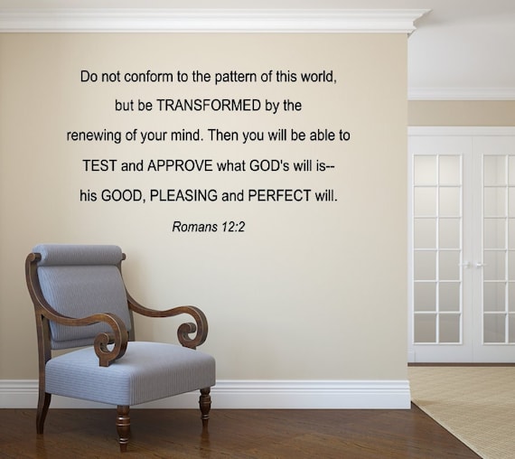 Romans 12:2 Vinyl Wall Decal, Matte Finish Religious Scripture Art