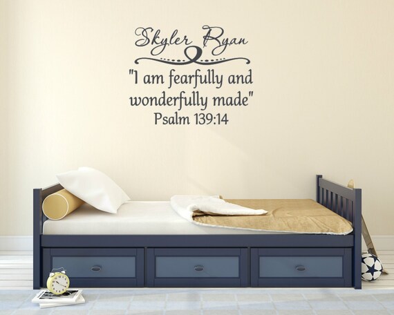 Personalized Psalm 139:14 Vinyl Wall Decal, Matte Finish Scripture Art