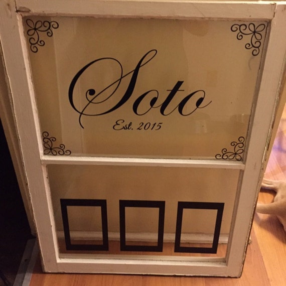 Custom Name and Established date.  The frames will fit a 4x6 picture. This is a design for a window or piece of glass. Decal only.