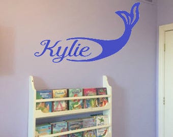 Mermaid tail with custom name. Vinyl Wall Decal. Mermaid Decals