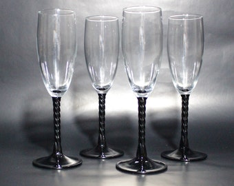 Slender Glass Wine Cups: Black Stem Barware, Set of 4