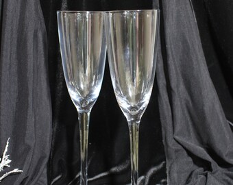 Vintage Glass Champagne Flute Set: Long Stem Wedding Toast Cups
