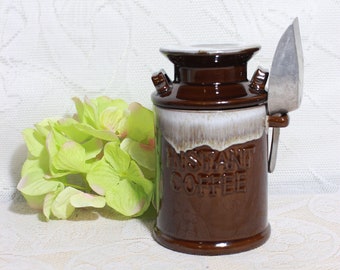 Ceramic Lidded Jar, Instant Coffee Canister with Serving Scoop