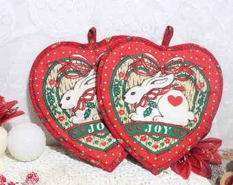 Country Christmas Hearts " Joy " Pot Holders, Set of 2, by Franco
