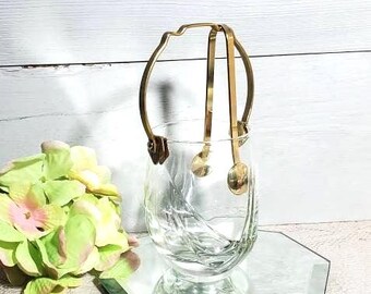 Small Glass Sugar Bowl with Golden Handle and Thongs
