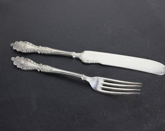 Antique Silver Plated Fork and Butter Knife, Raphael Pattern 1896, Rogers and Hamilton