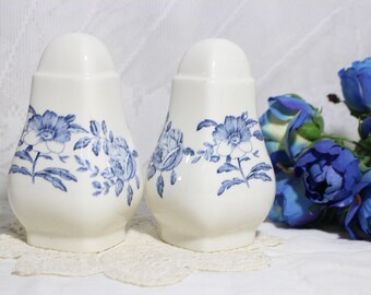 Ceramic Salt and Pepper Shakers, Blue Floral Kitchen and Table Decor