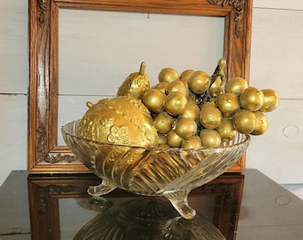 Vintage Glass Bowl, Ornate Dish Centerpiece