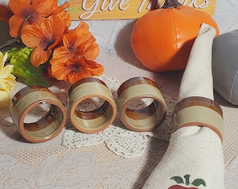 Vintage Ceramic Pottery Napkin Rings, Copper Beige Brown Color, Autumn Table Decor, Set of 4 Round Rings