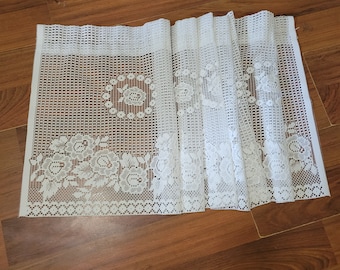 Vintage White Cafe Curtain, Embroidered Valance