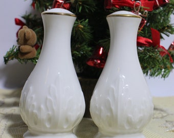 Christmas Salt and Pepper Shakers, Vintage Noritake Porcelain Set White and Gold