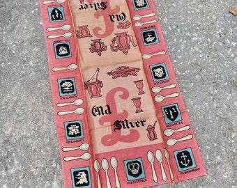 Irish Linen Kitchen Towel, " Old Silver" Vintage Print by Martha