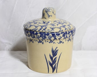 Vintage RRP Co. Pottery Canister: Roseville Ohio Blue Wheat Design