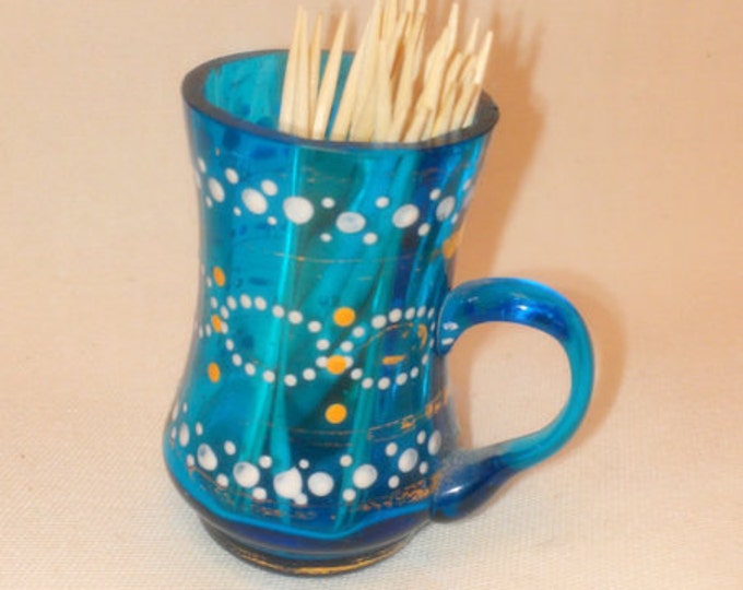 Blue Glass Toothpick Holder Cup Etsy