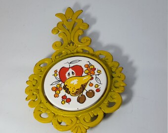 Yellow Cast Iron Fruits Trivet: Ceramic Tile Coaster, Japan