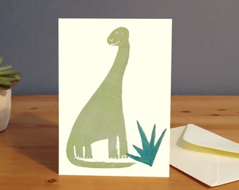 Dinosaur card,  brachiosaurus birthday card, kids dinosaur card, UK