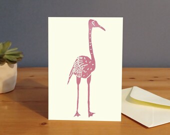 Flamingo blank card, Flamingo art print, linoprint, Flamingo picture, handmade card, UK