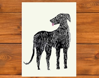 Bedlington whippet art print, handprinted Beddy whippet handprinted linocut print, A6 dog art print, unframed, UK