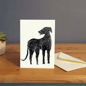 Bedlington Whippet card,  handprinted Beddy whippet birthday card, linocut dog art print, UK